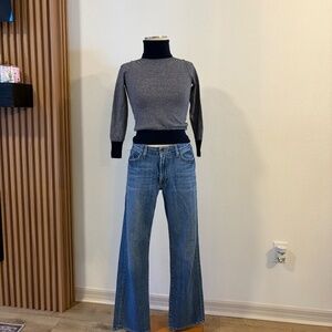 J.Crew 100% Merino Wool Turtleneck Sweater Womens Small Gray Navy Colorblock